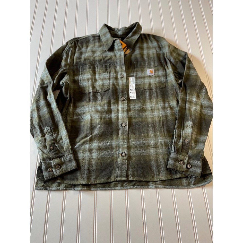 New Carhartt Rugged Flex Loose Fit Flannel Plaid Shirt Basil Green Womens M - Picture 2 of 7